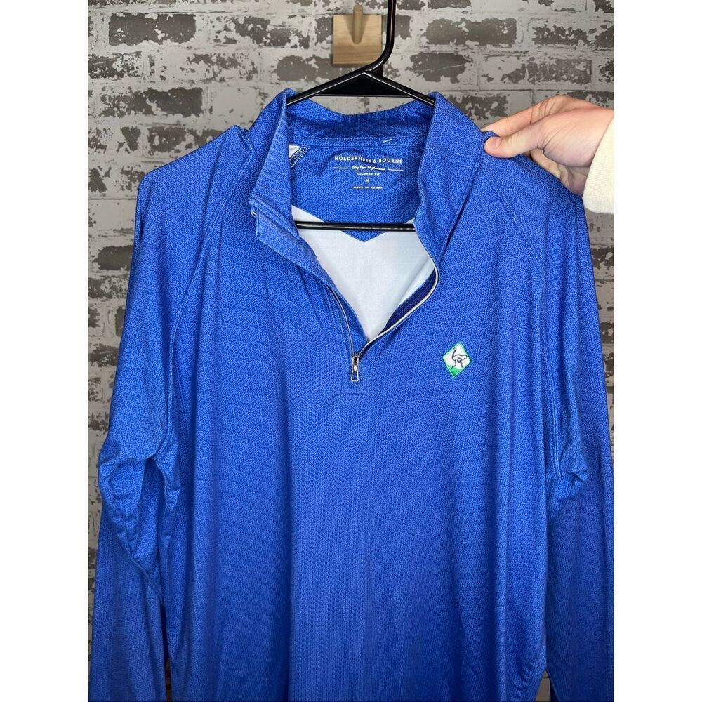 Holderness & Bourne | mens Blue long sleeve 1/4 zip polo tailored fit